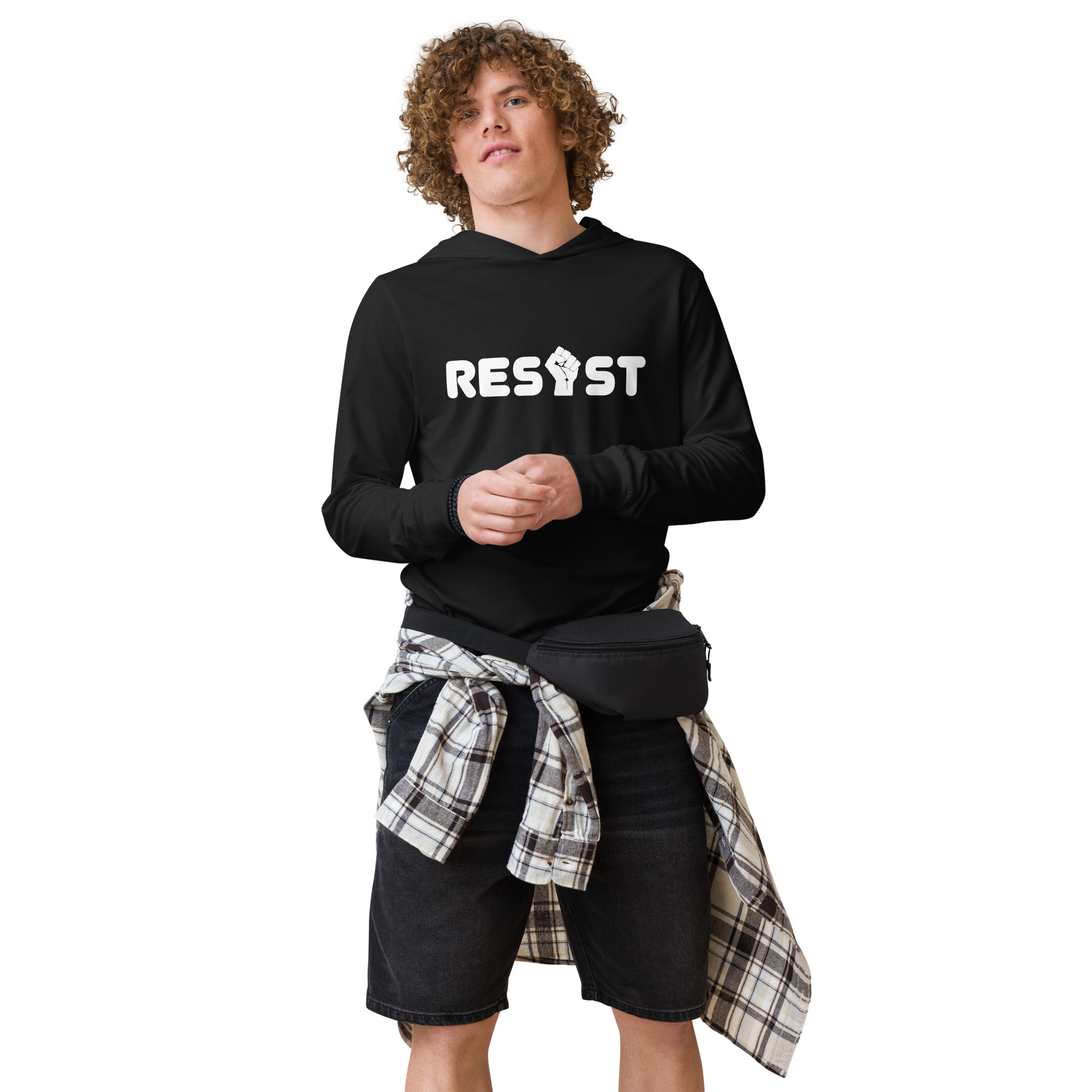 Resist Hooded Long Sleeve Tee in Black