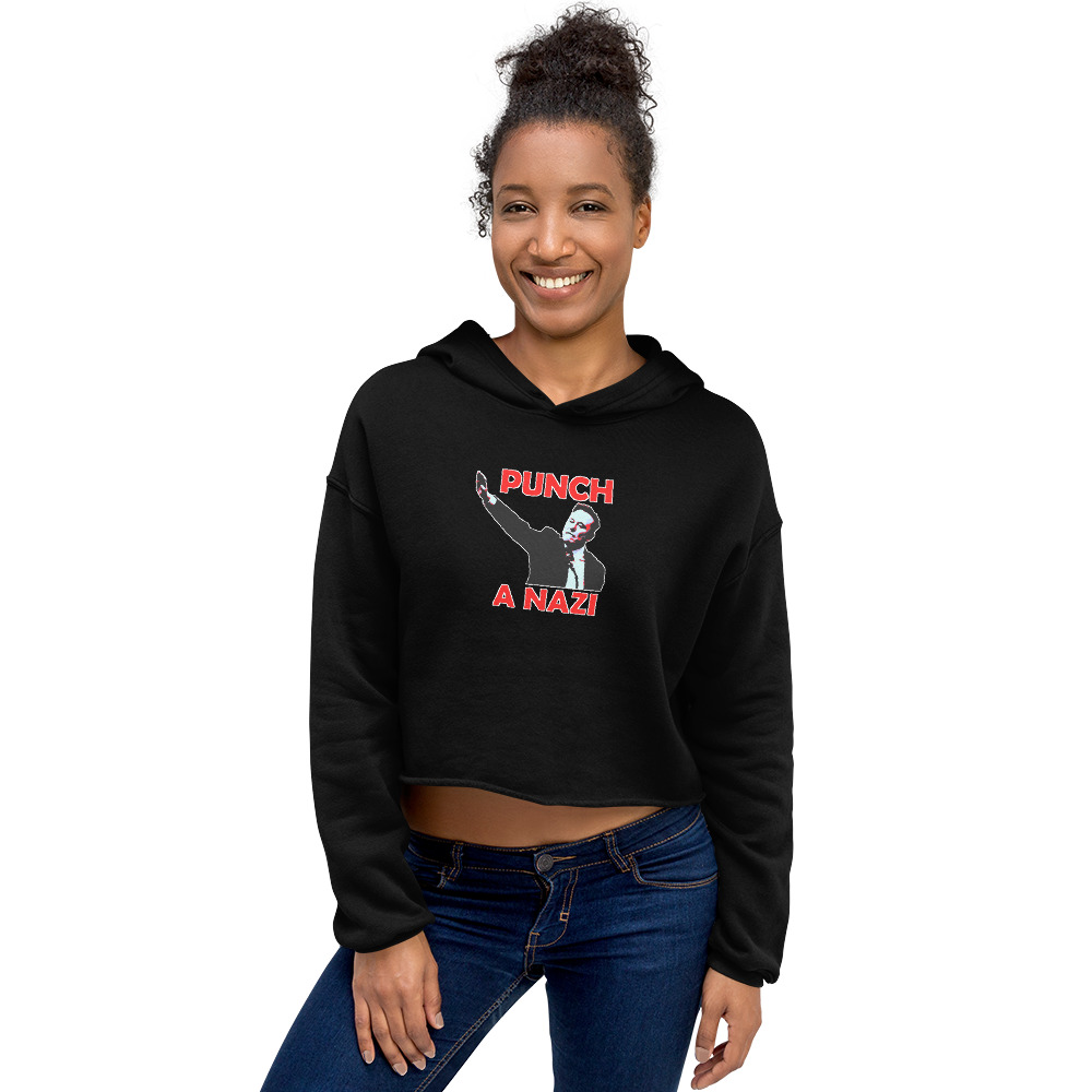 Punch A Nazi Cropped Hoodie in Black