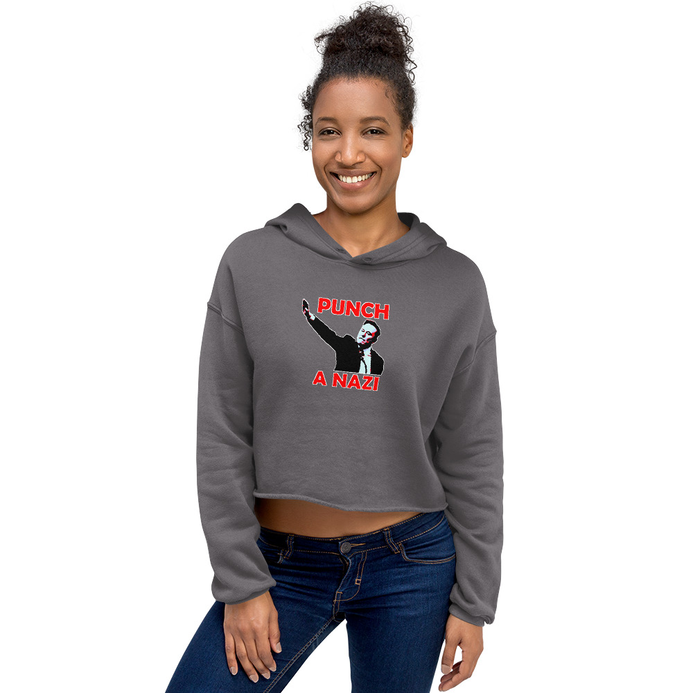 Punch A Nazi Cropped Hoodie in Storm