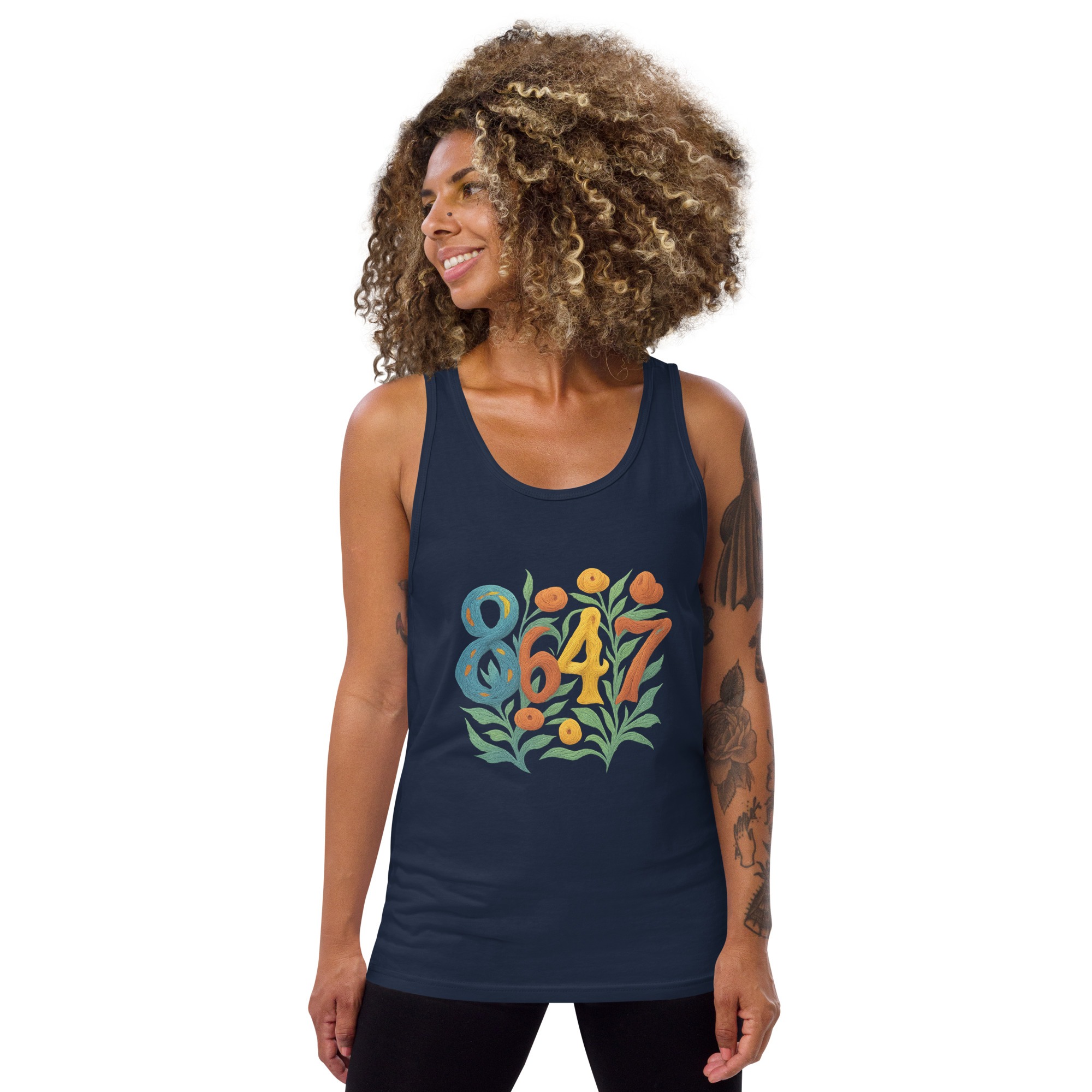 8647 Tank Top in Navy on female