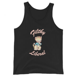 Black Tank Top with guilty-looking cat graphic and the words Filthy Liberal