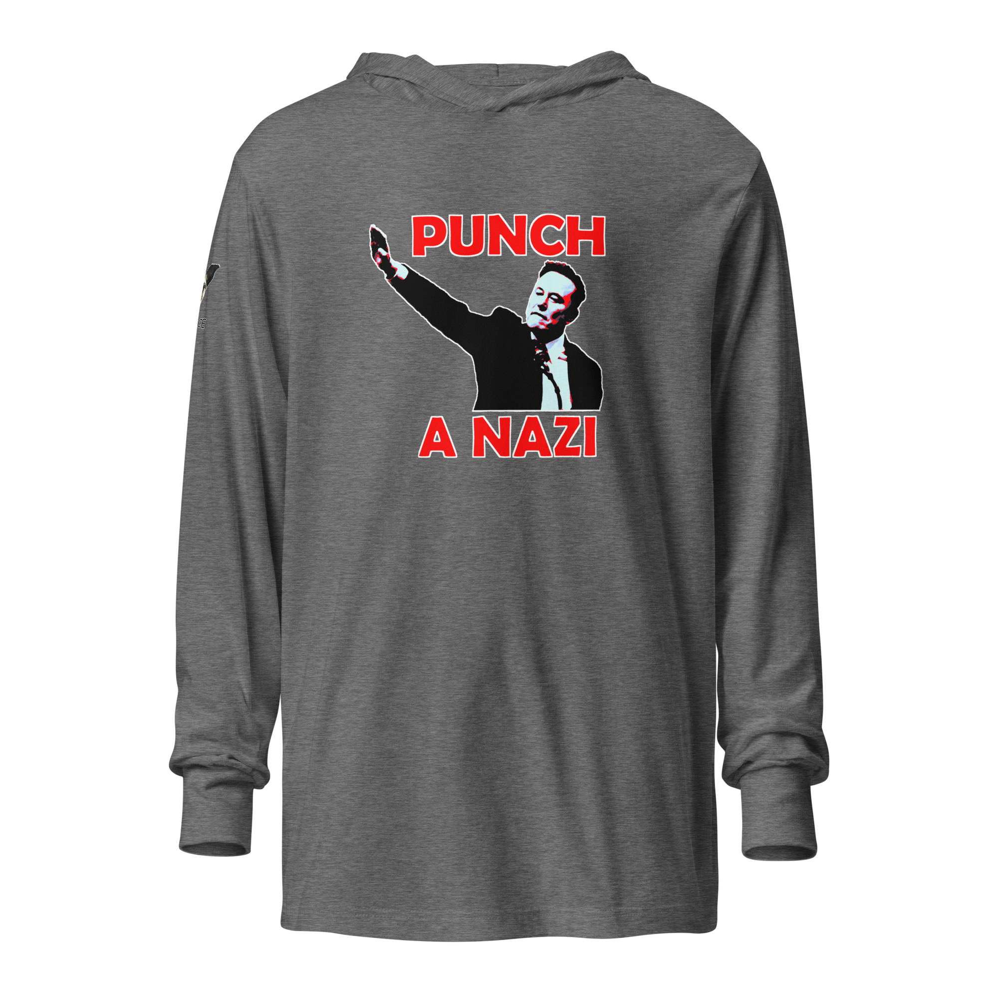 Punch A Nazi Hooded Long Sleeve Tee in Grey Triblend