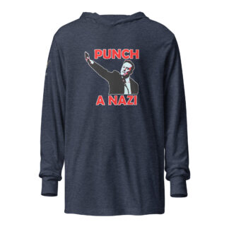 Punch A Nazi Hooded Long Sleeve Tee in Heather Navy