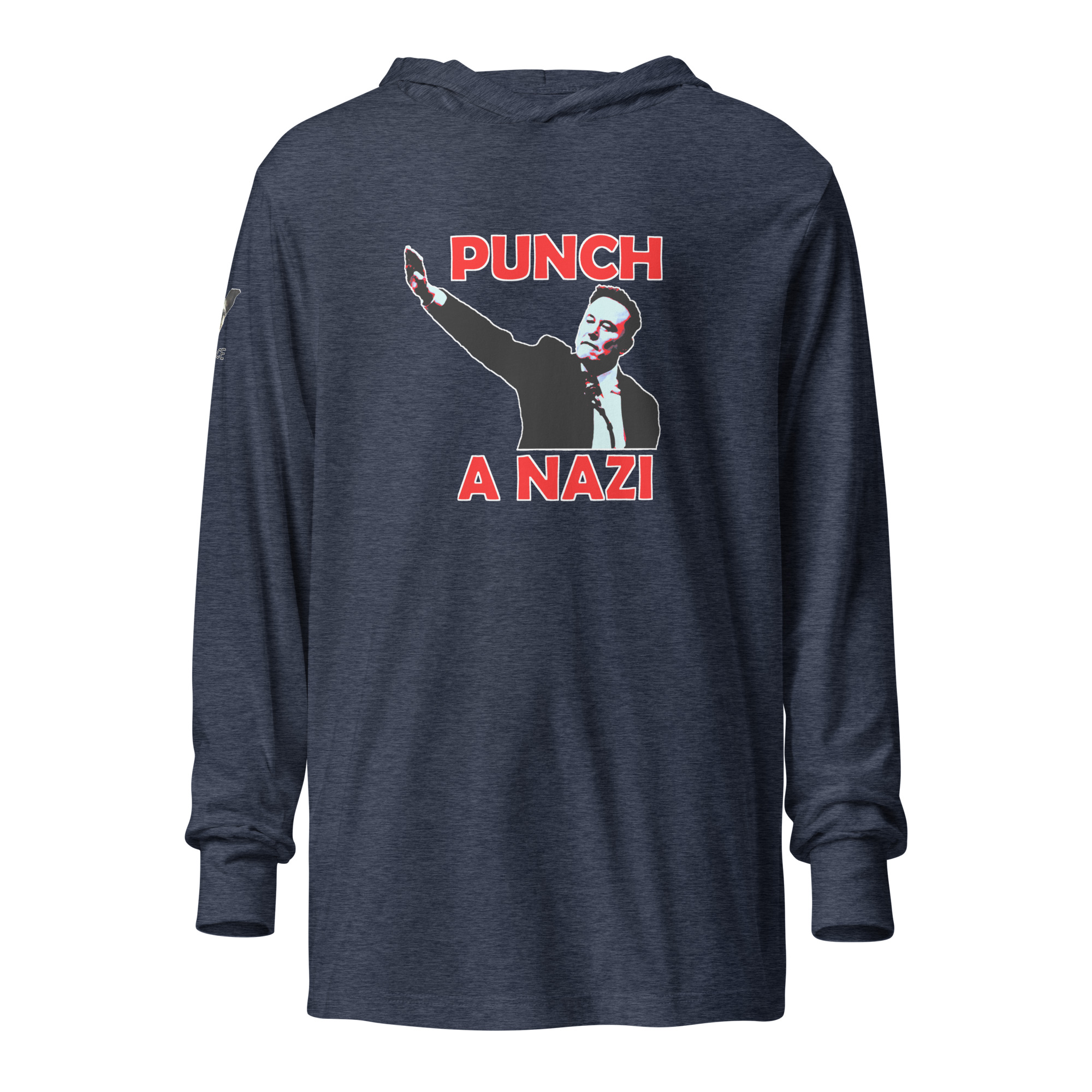 Punch A Nazi Hooded Long Sleeve Tee in Heather Navy