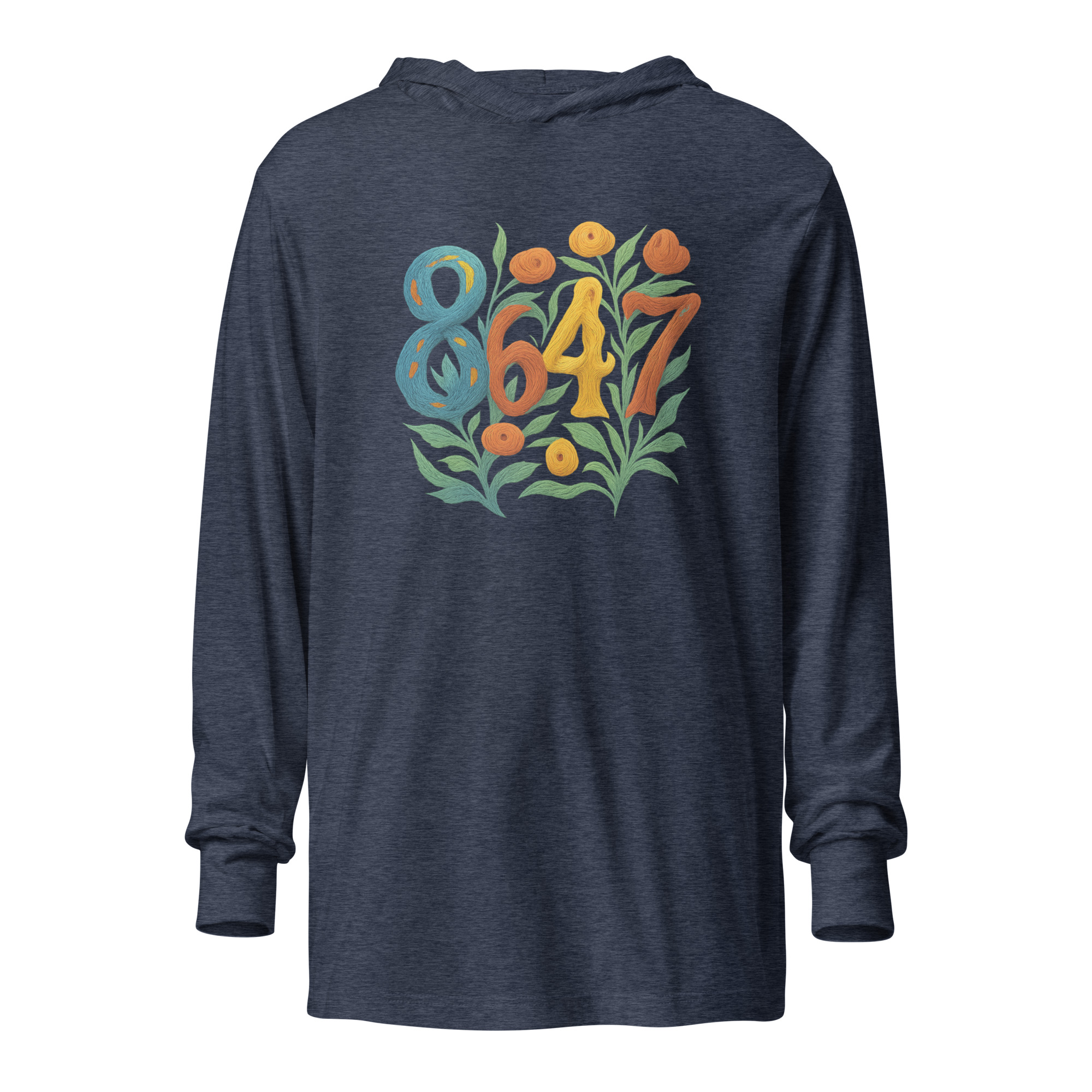 8647 Hooded Long Sleeve Tee in Heather Navy