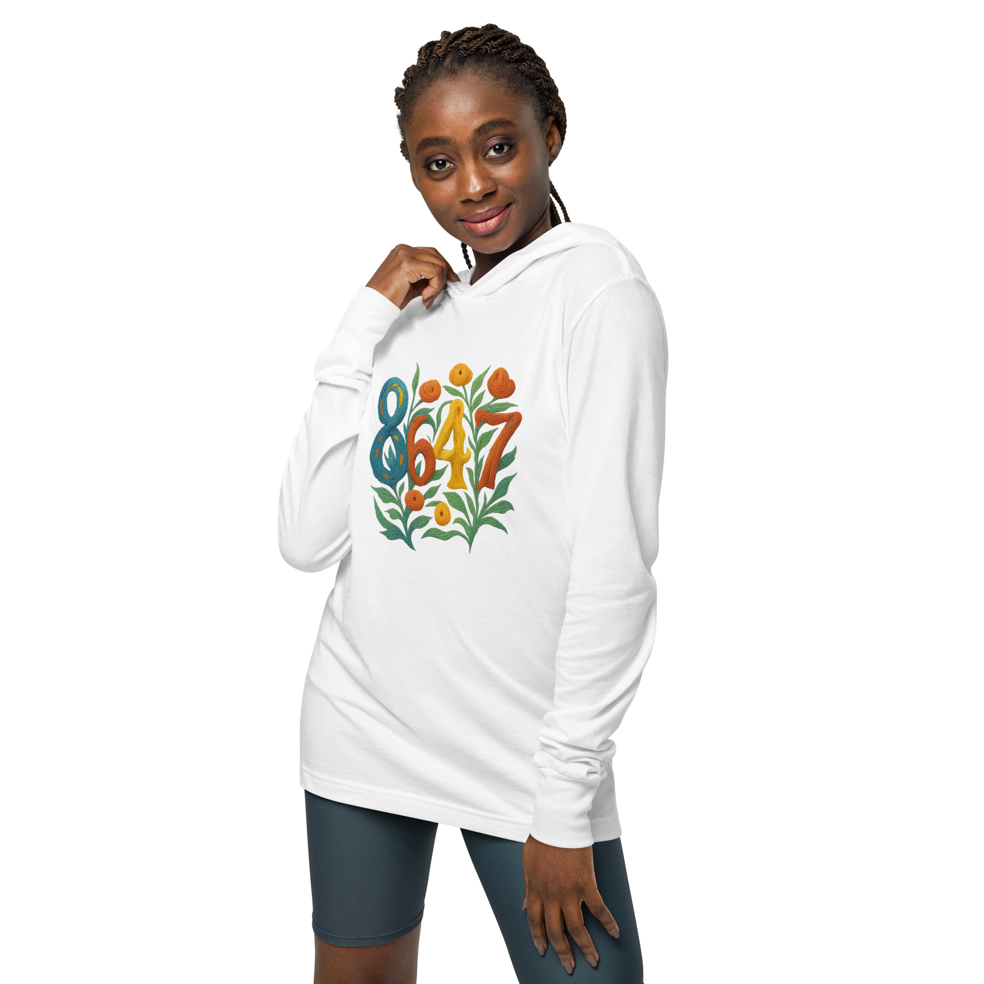 8647 Hooded Long Sleeve Tee in White