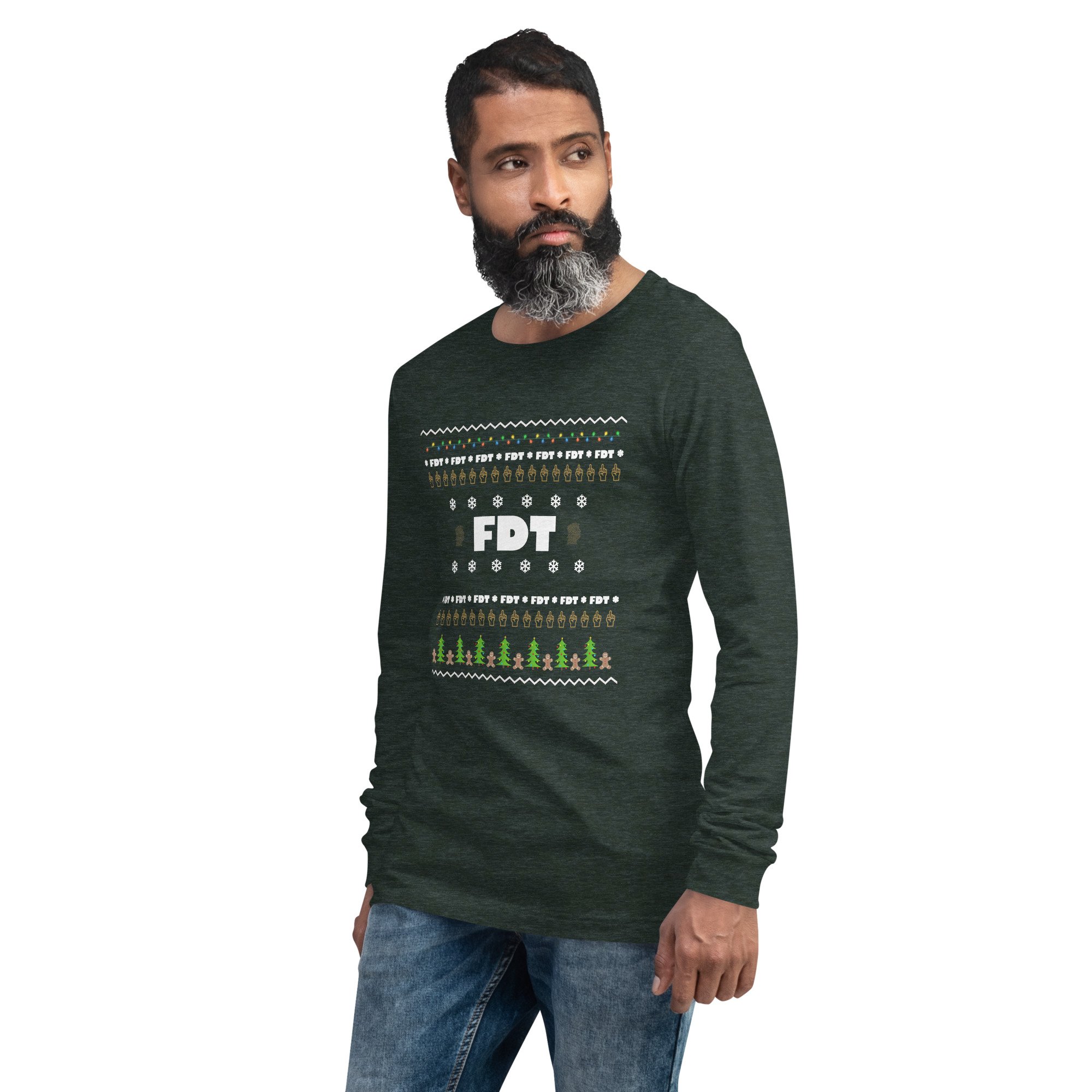 FDT Ugly Holiday Long Sleeve Tee in Heather Forest