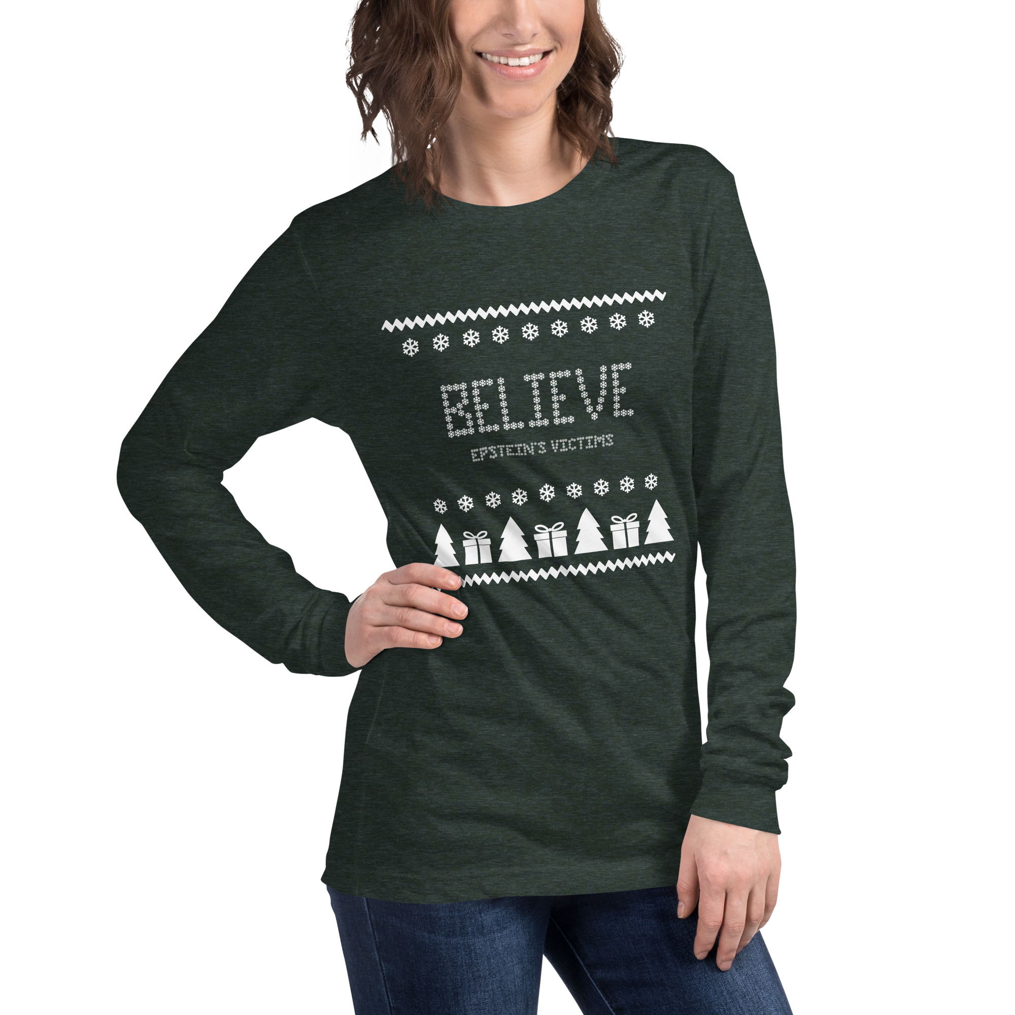 Believe Holiday Long Sleeve Tee in Heather Forest