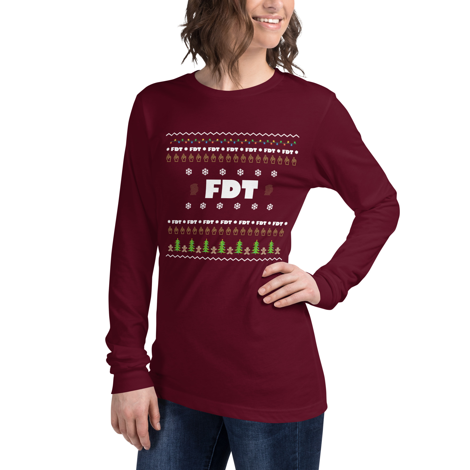 FDT Ugly Holiday Long Sleeve Tee in Maroon