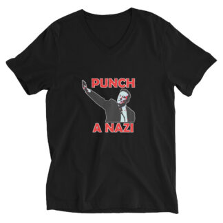 Punch A Nazi V-Neck T-shirt in Black