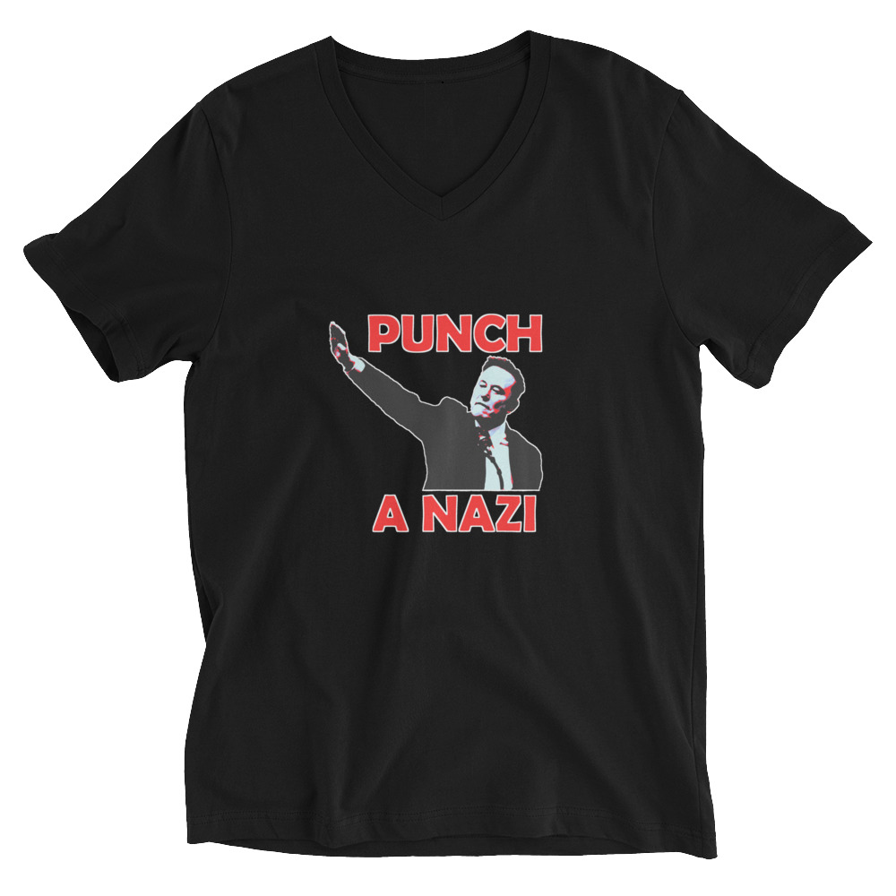 Punch A Nazi V-Neck T-shirt in Black