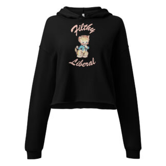 Black Cropped Hoodie with guilty-looking cat graphic and the words Filthy Liberal