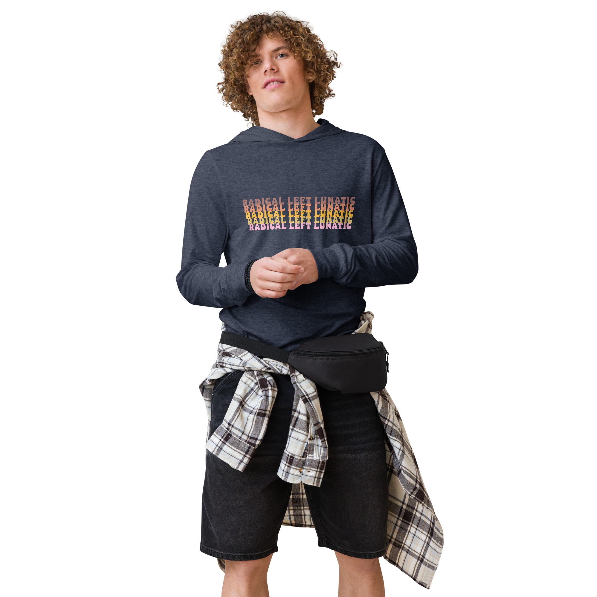 Radical Left Lunatic Hooded Long Sleeve Tee in Heather Navy