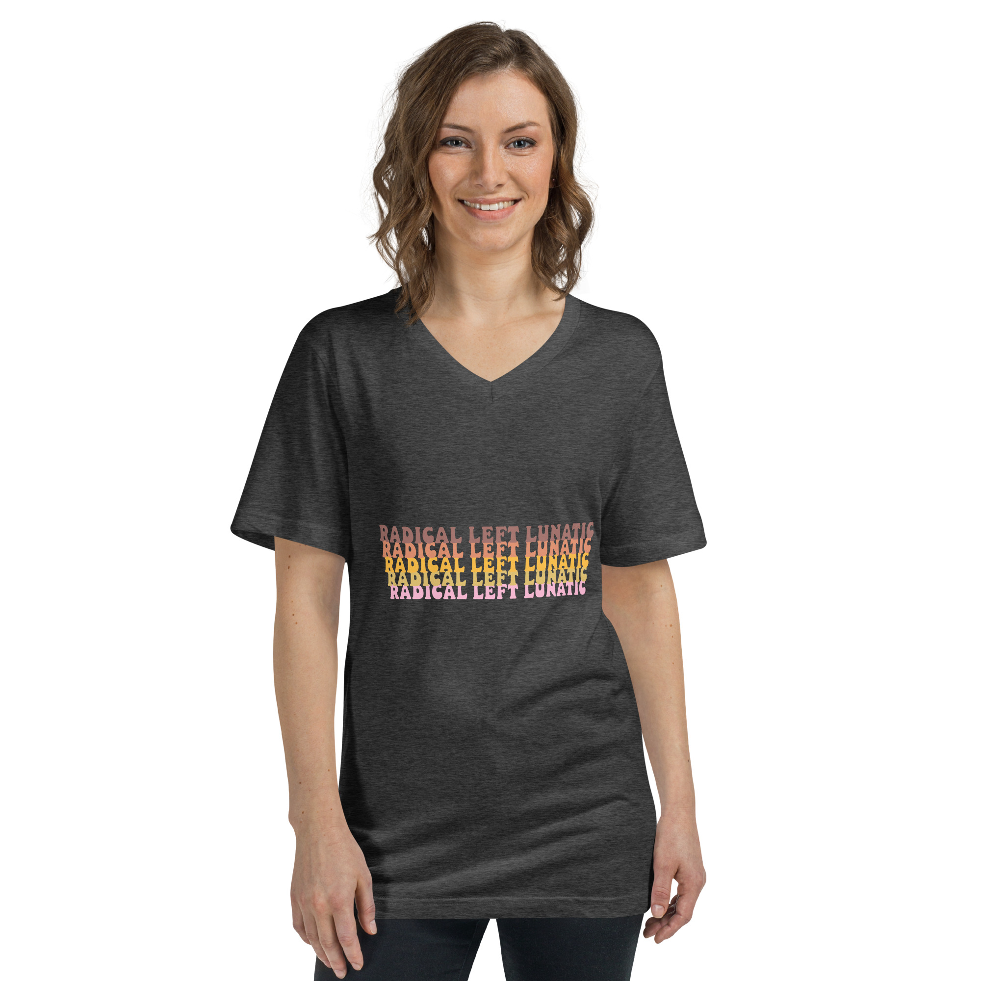 Radical Left Lunatic V-Neck T-Shirt in Dark Grey Heather
