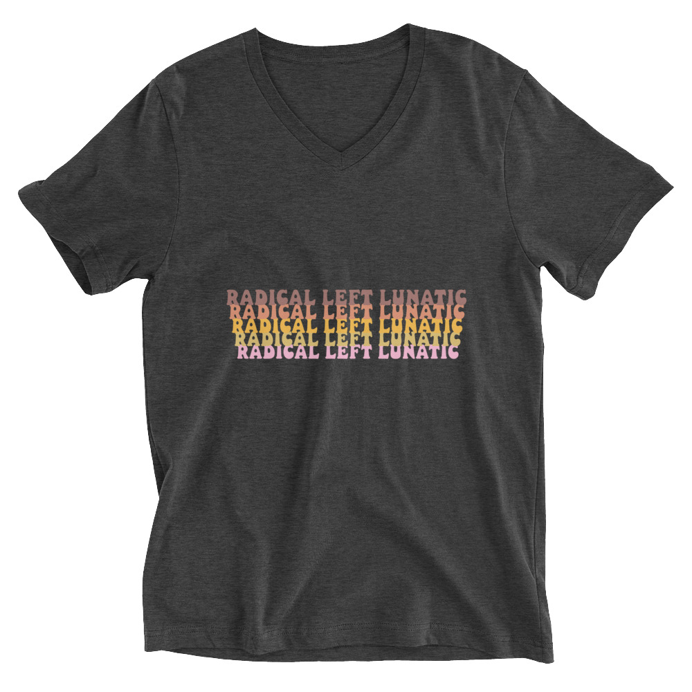 Radical Left Lunatic V-Neck T-Shirt in Dark Grey Heather
