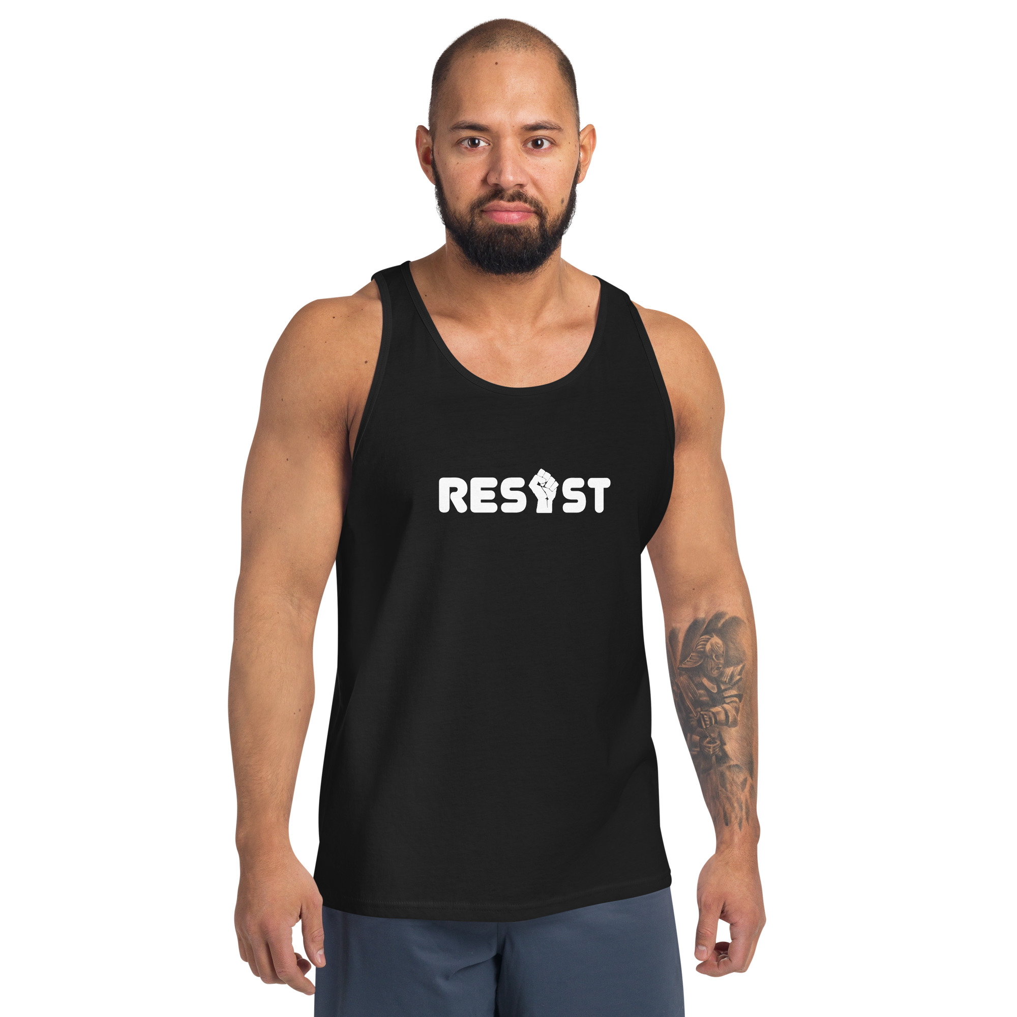 Resist Tank Top in Black on male